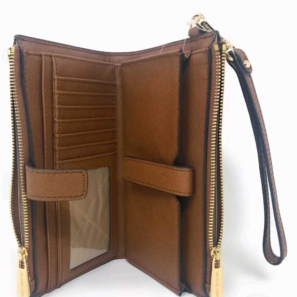 Michael Kors Jet Set Saffiano Leather Double Zip Wristlet - Luggage Brown - $258